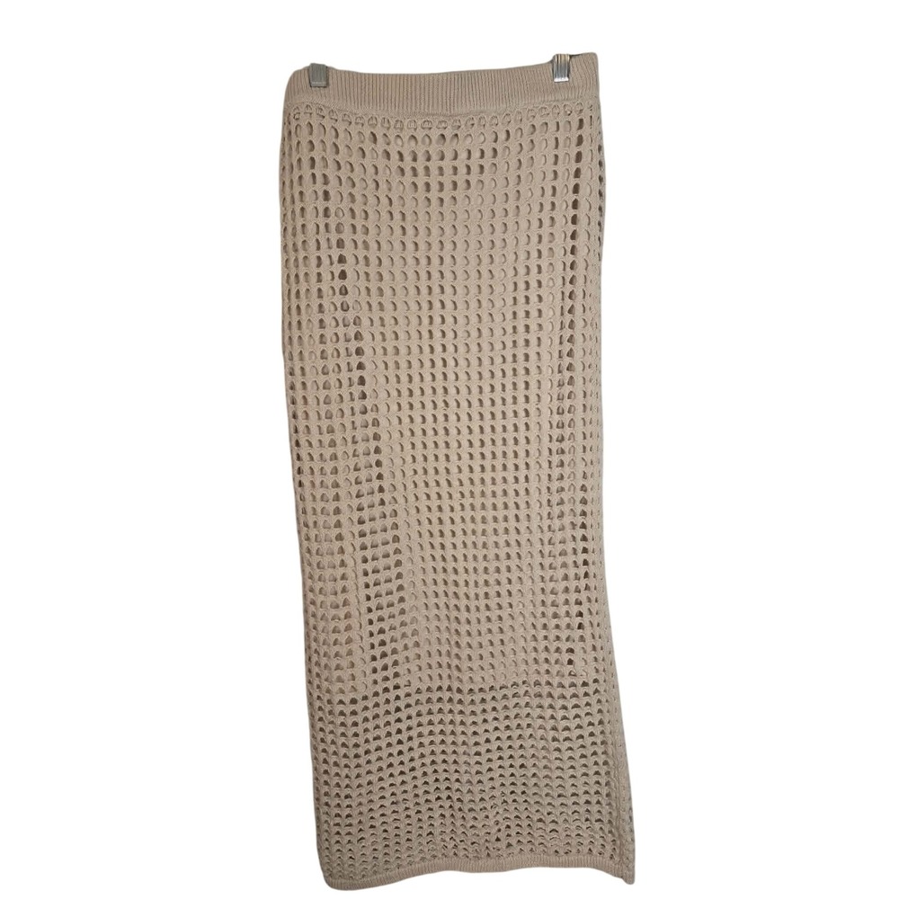 Steve Madden Beige Crochet Open Knit Maxi Skirt Lined Neutral Boho Medium